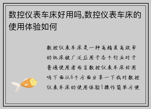 数控仪表车床好用吗,数控仪表车床的使用体验如何