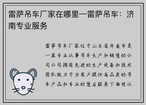 雷萨吊车厂家在哪里—雷萨吊车：济南专业服务